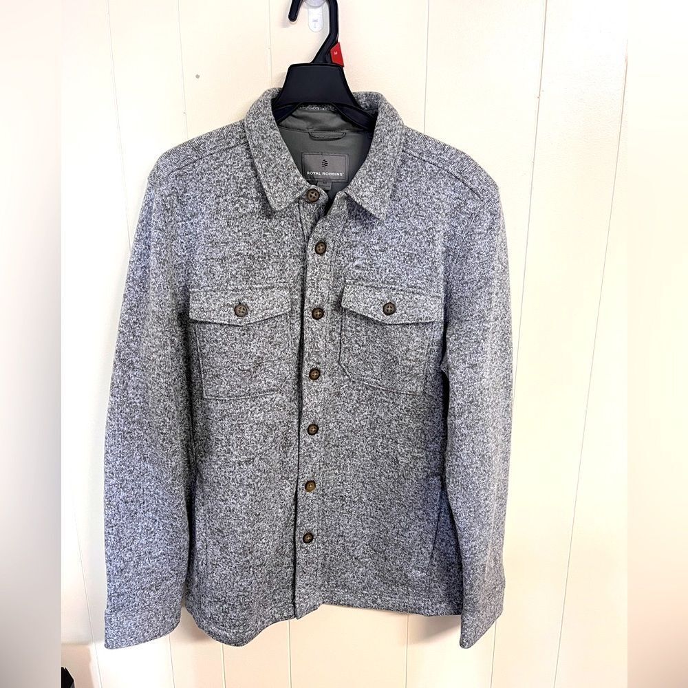NWT Royal Robbins Gray Fleece Lined Jacket Flannel Shirt Shacket Sz Medium